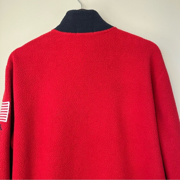 Polo Ralph Lauren Mens Large Red 1/4-Zip Fleece Pullover Sweater USA Flag Patch - Picture 10 of 15